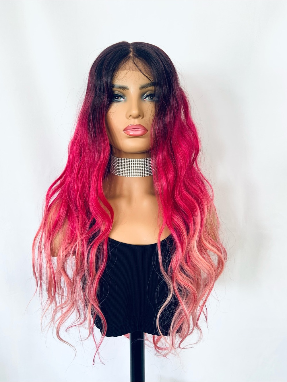 A Gorgeous Ombre Pink Blend 🖤🩷Premium Fiber Lace Front Wig - Daily Wear/Events